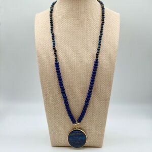 Elegant Blue Beaded Necklace with Gold Accents